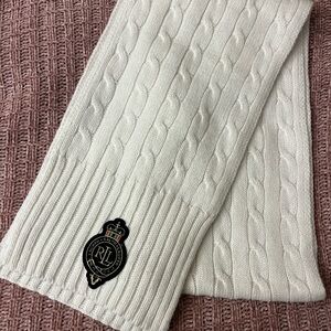Ralph Lauren Cream Knit Scarf with Logo Patch